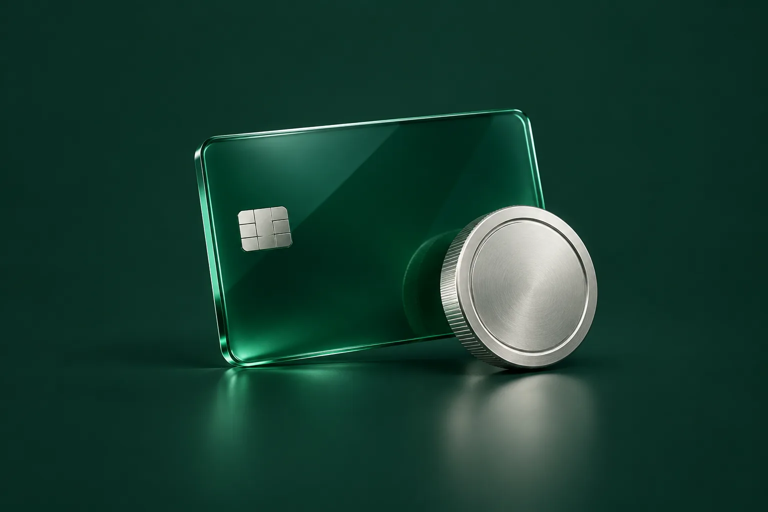 Hexyl Pay — emerald glass and silver product illustration